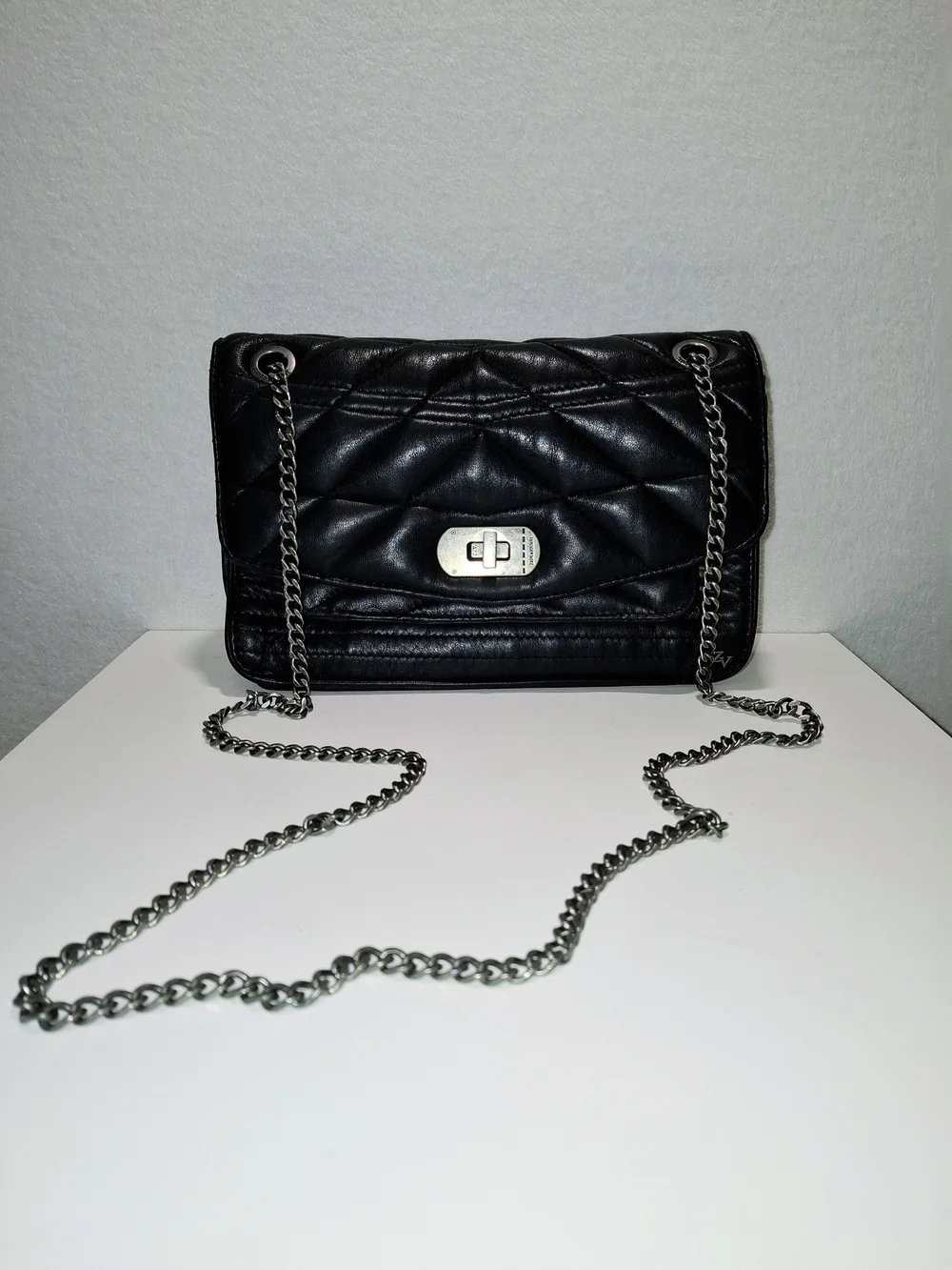 Zadig & Voltaire Black Quilted Shoulder Bag with Silver Chain